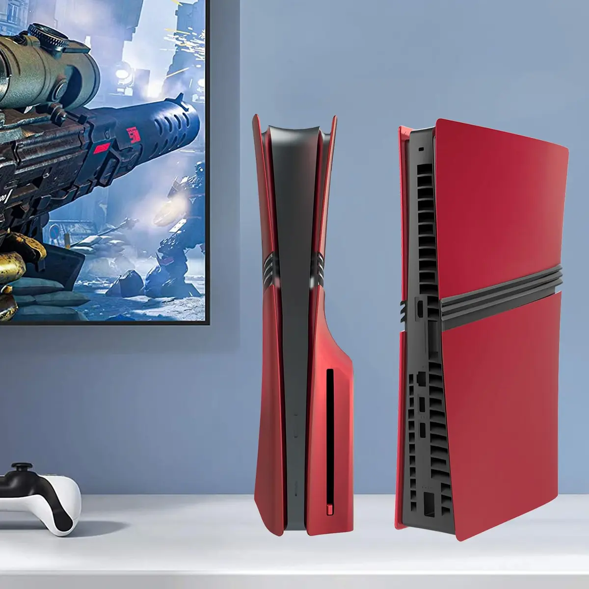 MIKNEKE Red PS5 Pro Disc Edition Console Faceplates | 39.1cm x 21.6cm (15.4in x 8.5in) - view 6