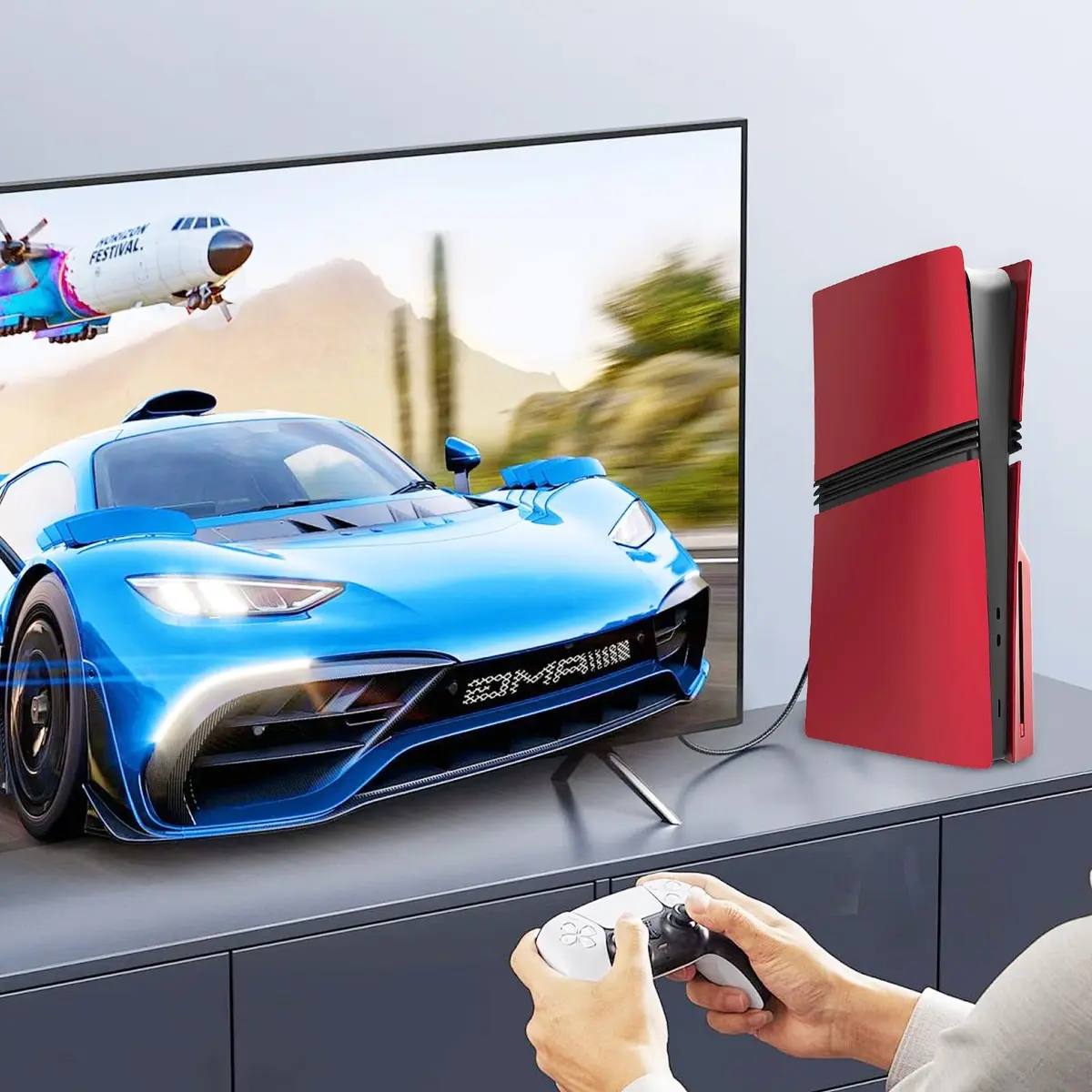 MIKNEKE Red PS5 Pro Disc Edition Console Faceplates | 39.1cm x 21.6cm (15.4in x 8.5in) - view 7