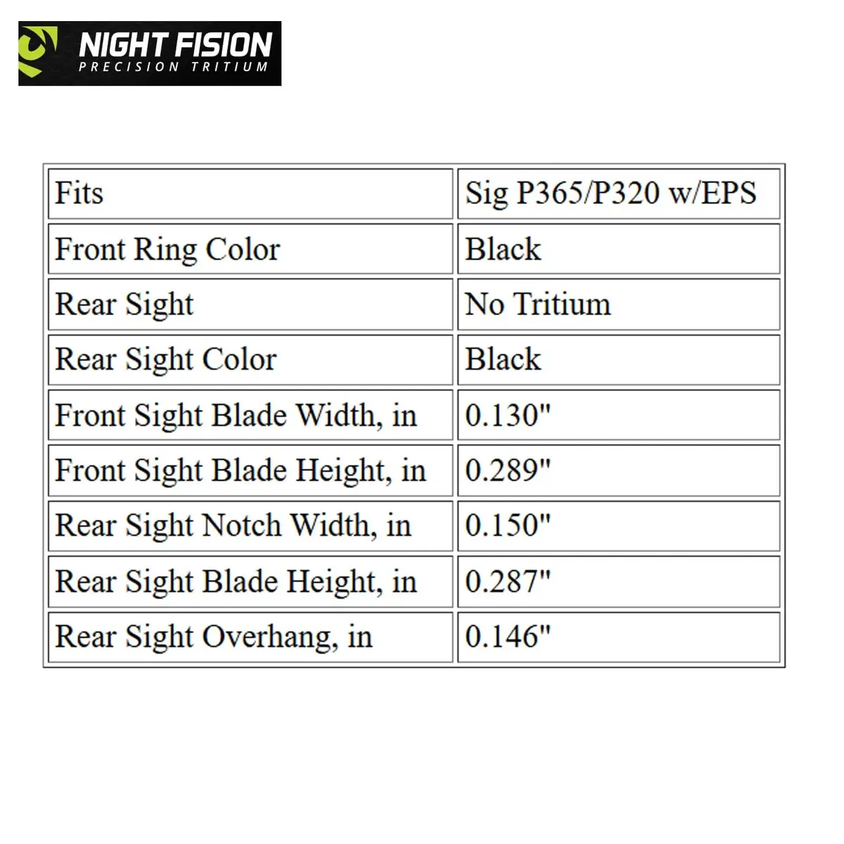 Night Fision Optics Ready Stealth Night Sight Set for Sig P365/P320 w/EPS - Black Front, Blank Rear | Bright Tritium, Swiss Made - view 2