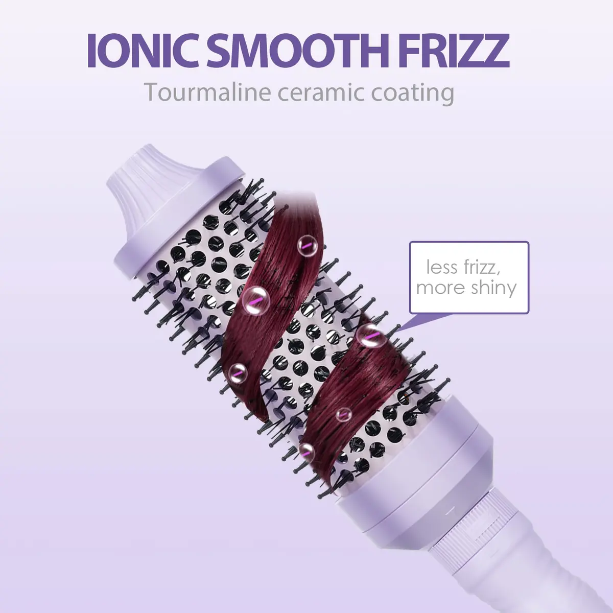 Sonew Heated Round Brush Set 1.25"/1.5"/1.75" | 3 Sizes for All Hair Types, 290-450°F, Dual Voltage, Lilac - view 6