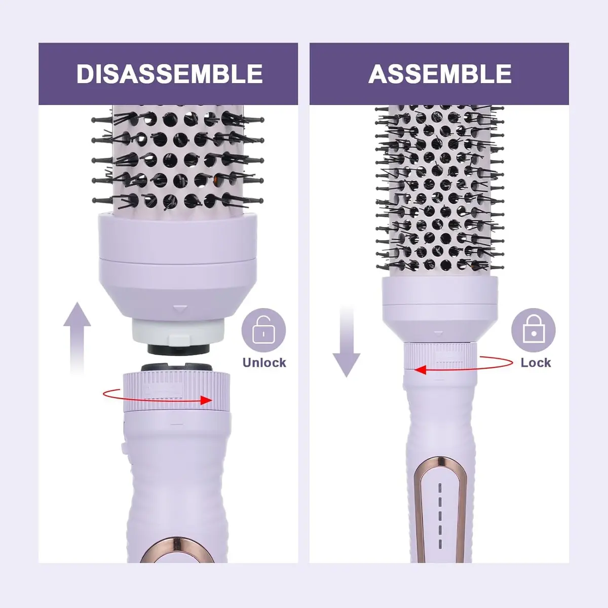 Sonew Heated Round Brush Set 1.25"/1.5"/1.75" | 3 Sizes for All Hair Types, 290-450°F, Dual Voltage, Lilac - view 2