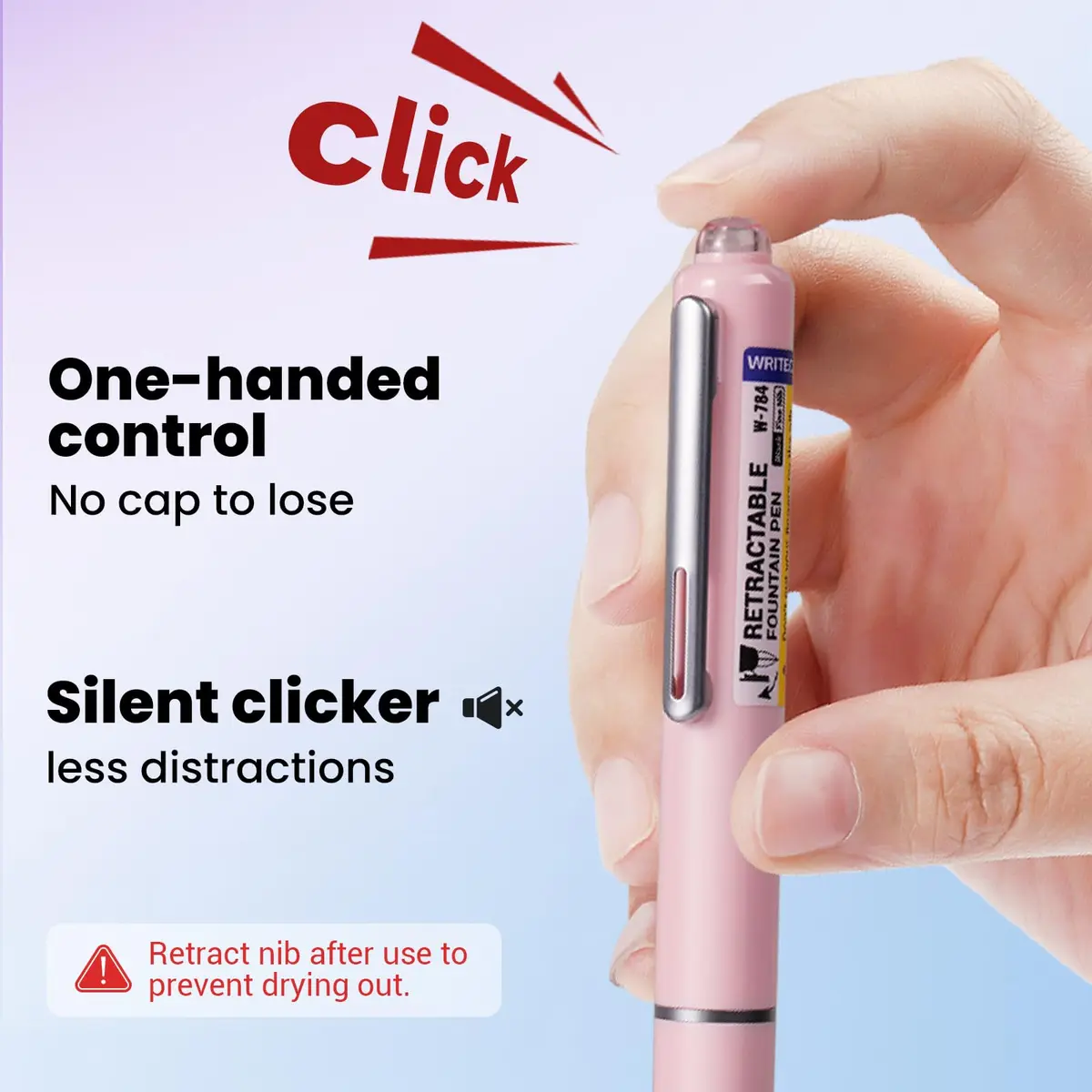 WRITECH Retractable Fountain Pen Set: Fine Nib, 5 Refill Cartridges, No Leaking, Pink | Smooth Calligraphy & Journaling - view 3