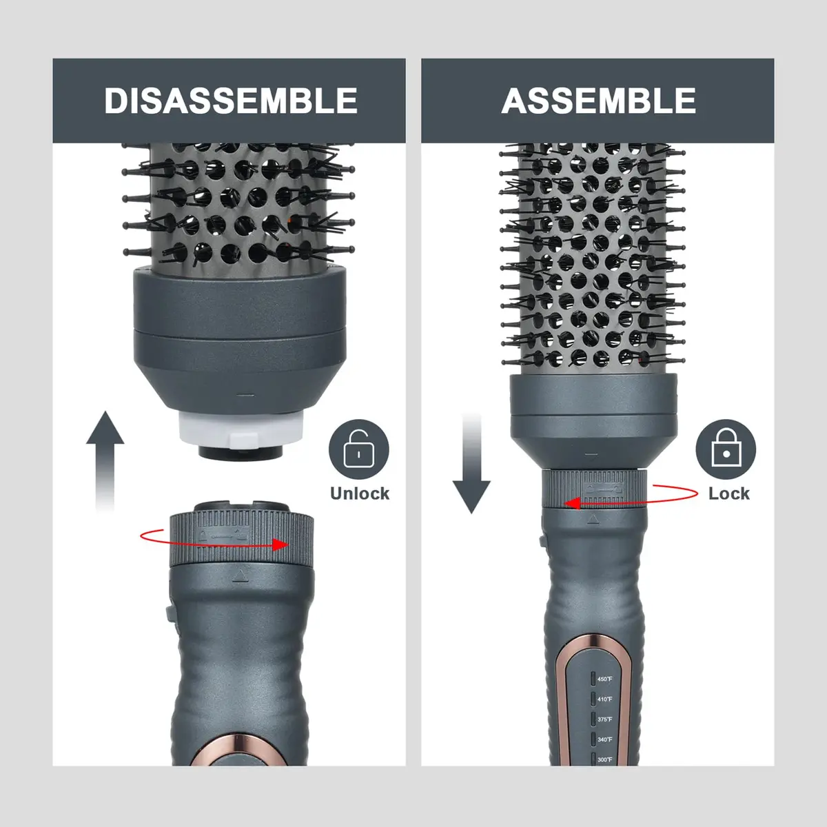 Sonew Heated Round Brush, 1.25"/1.5"/1.75" | Ionic Tech, Dual Voltage, Smooths Frizz & Adds Volume - view 6