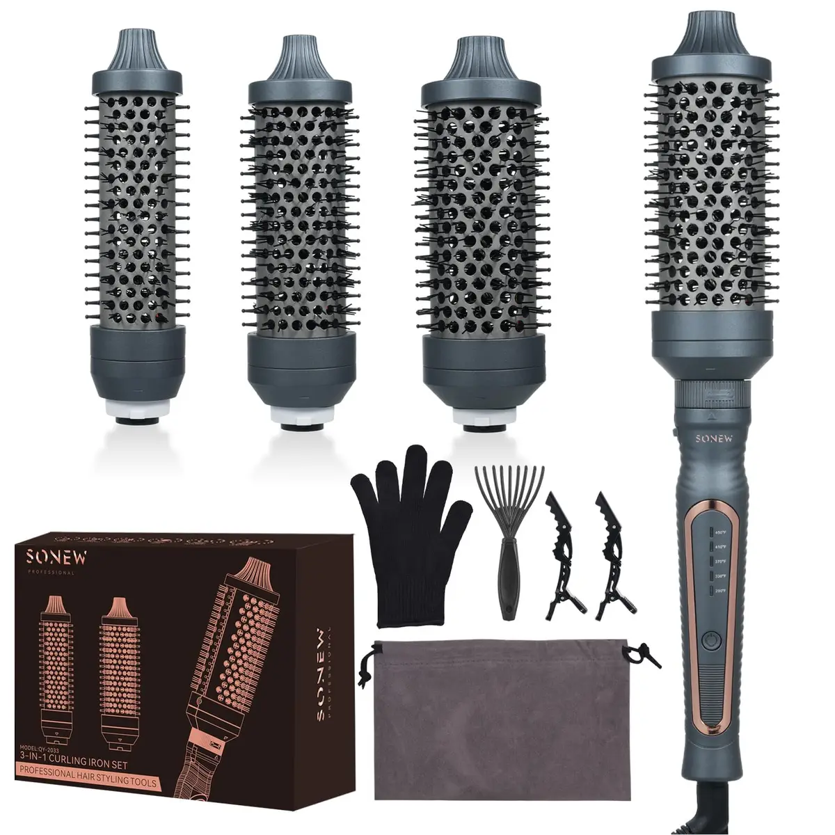 Sonew Heated Round Brush, 1.25"/1.5"/1.75" | Ionic Tech, Dual Voltage, Smooths Frizz & Adds Volume - view 9