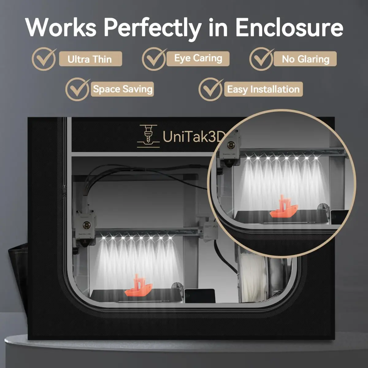 UniTak3D 24V LED Light Bar for Bambu Lab A1 3D Printer | 270mm High Brightness with 780mm Cable - view 3