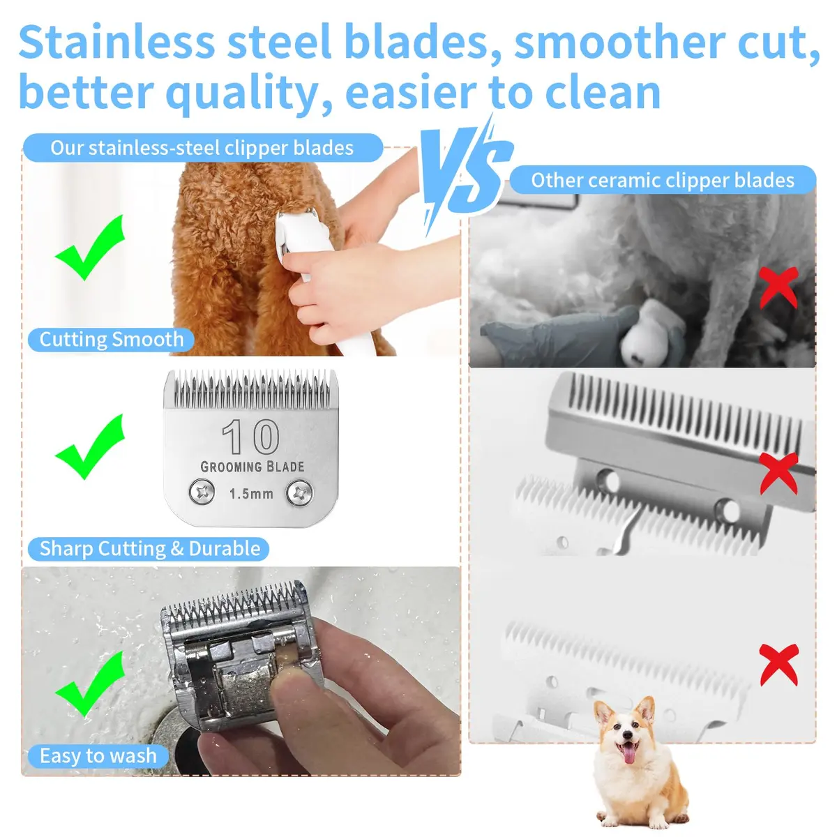 MEMIRY Size 10 Detachable Dog Grooming Blades 1.5mm (1/16") | Compatible with Andis, Oster A5, Wahl KM10 Clippers - view 3