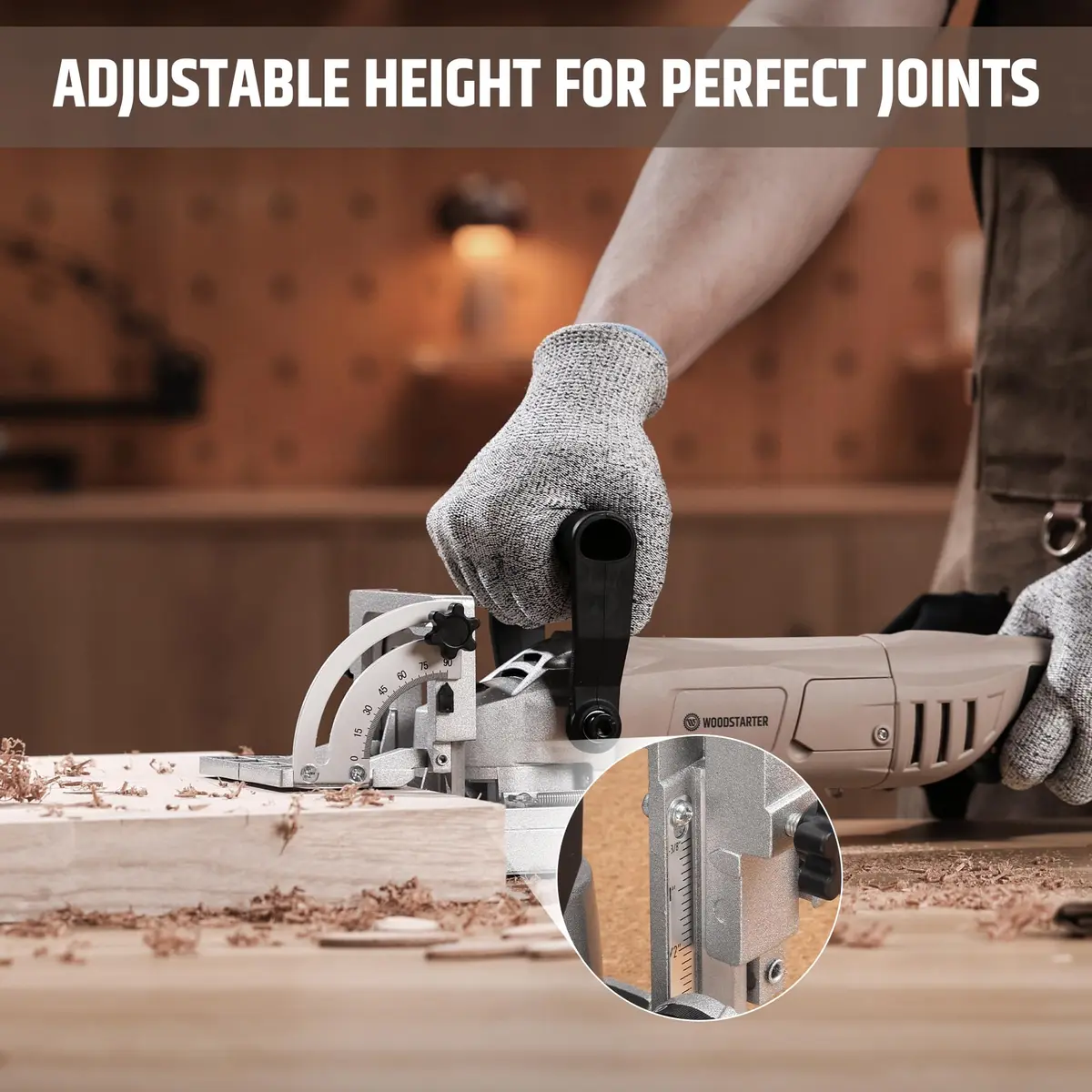 WOODSTARTER Biscuit Joiner Tool, 8.5 Amp 12000 RPM, Adjustable Angle & Depth, Dust Bag & 100 Biscuits | Wood Joinery & Furniture - view 5