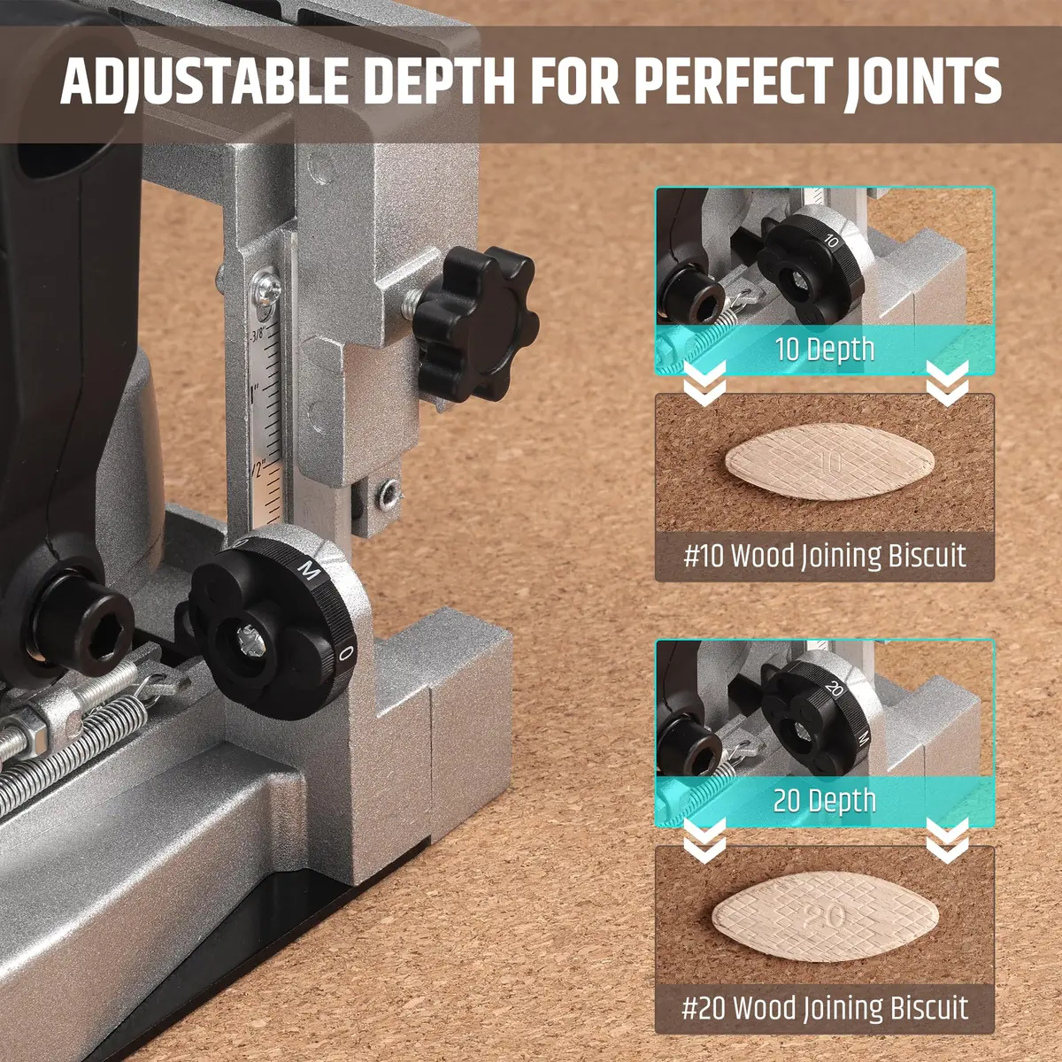 WOODSTARTER Biscuit Joiner Tool, 8.5 Amp 12000 RPM, Adjustable Angle & Depth, Dust Bag & 100 Biscuits | Wood Joinery & Furniture - view 6