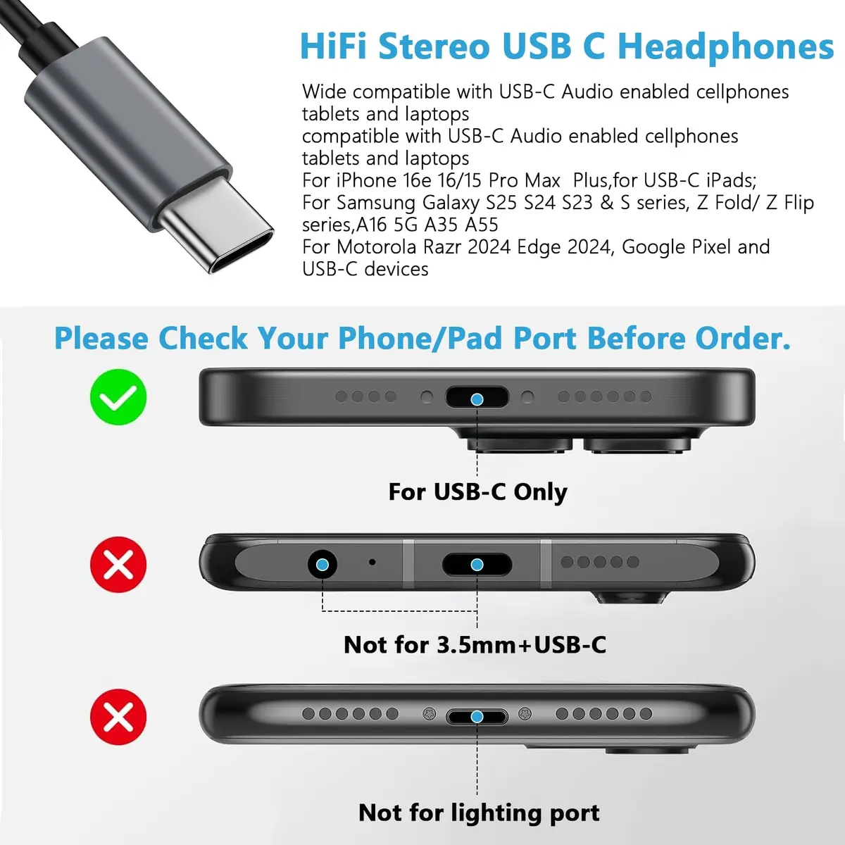iHoto USB C Wired Earbuds for Samsung Galaxy A17 A16 5G | Hi-Fi Sound & Ergonomic Fit - view 5