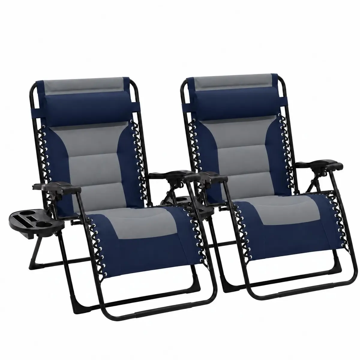 JEAREY Oversized Zero Gravity Chairs Set of 2 | 440 lb Capacity, Foldable Lounge Chairs with Headrest & Side Tray (Navy/Gray) - main product image
