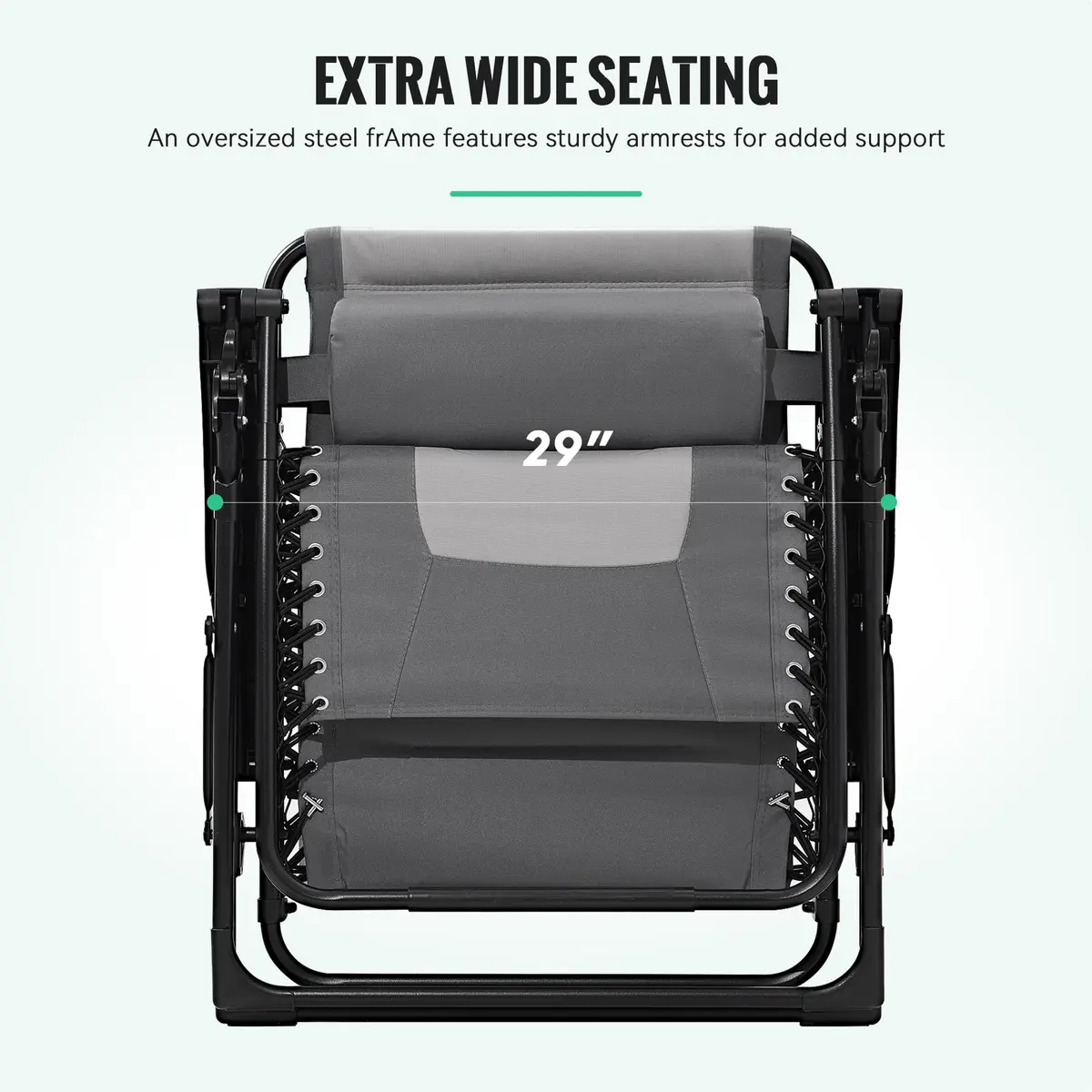 JEAREY Zero Gravity Chair, Oversized Padded Recliner - Grey/Light Grey | 29" Wide, 400 lb Capacity, Lock Recline, Foldable - view 7
