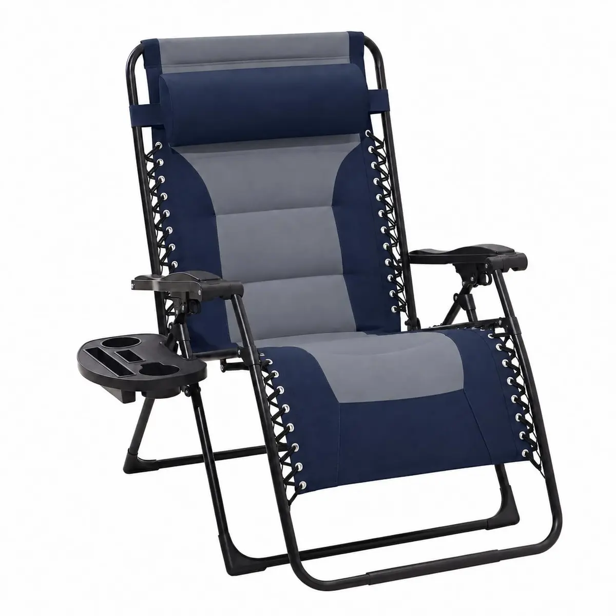 JEAREY Zero Gravity Chair, Oversized Padded Recliner - Navy/Grey | 400 lbs Capacity, 29" Wide Seat, Lock Recline, Foldable Steel Frame, Headrest & Side Tray - main product image
