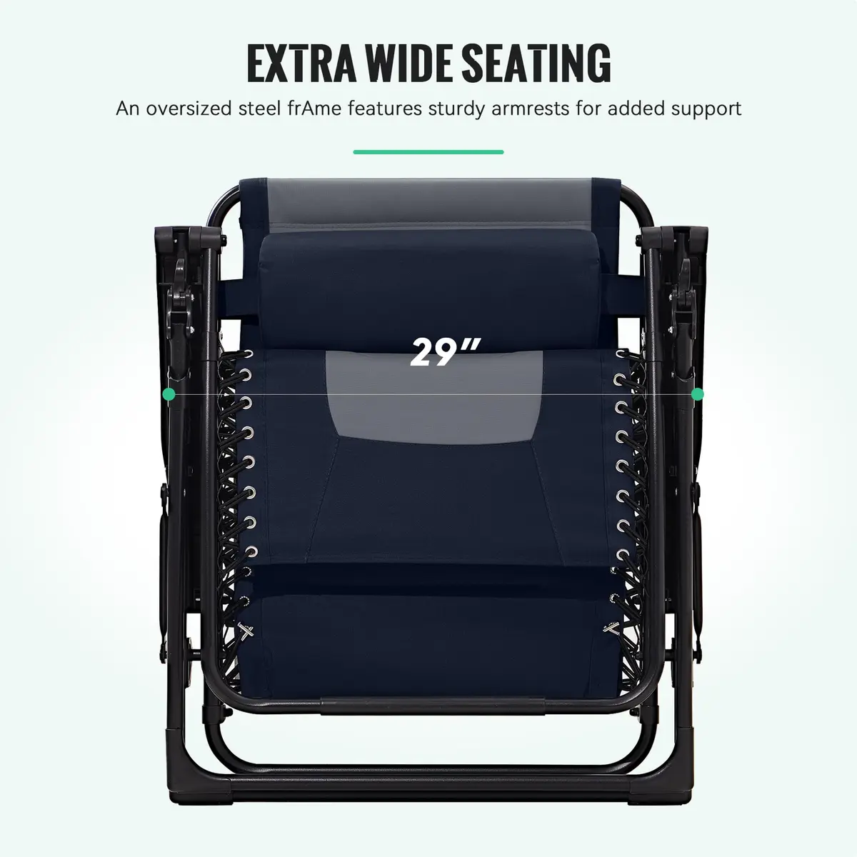 JEAREY Zero Gravity Chair, Oversized Padded Recliner - Navy/Grey | 400 lbs Capacity, 29" Wide Seat, Lock Recline, Foldable Steel Frame, Headrest & Side Tray - view 7
