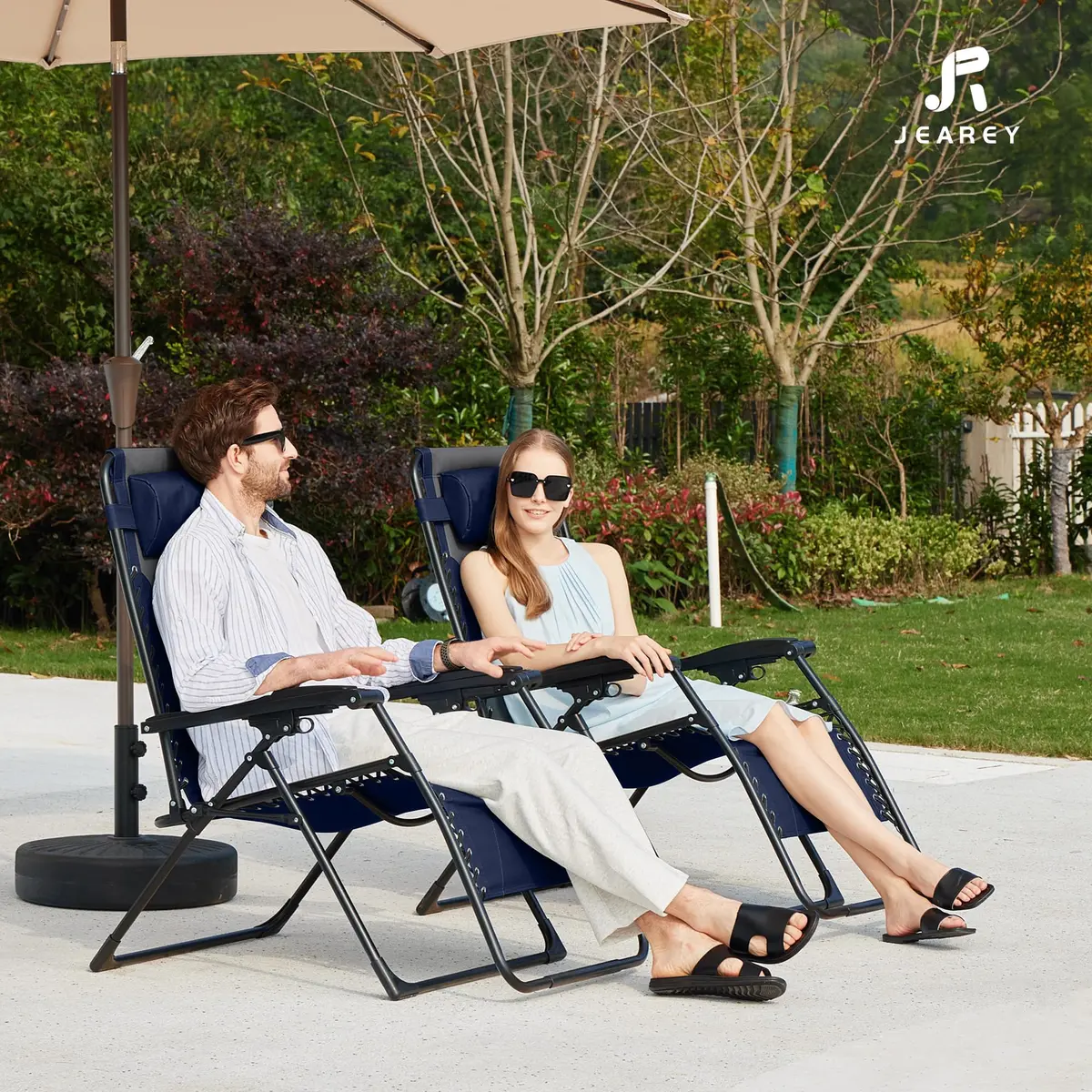 JEAREY Zero Gravity Chair, Oversized Padded Recliner - Navy/Grey | 400 lbs Capacity, 29" Wide Seat, Lock Recline, Foldable Steel Frame, Headrest & Side Tray - view 4