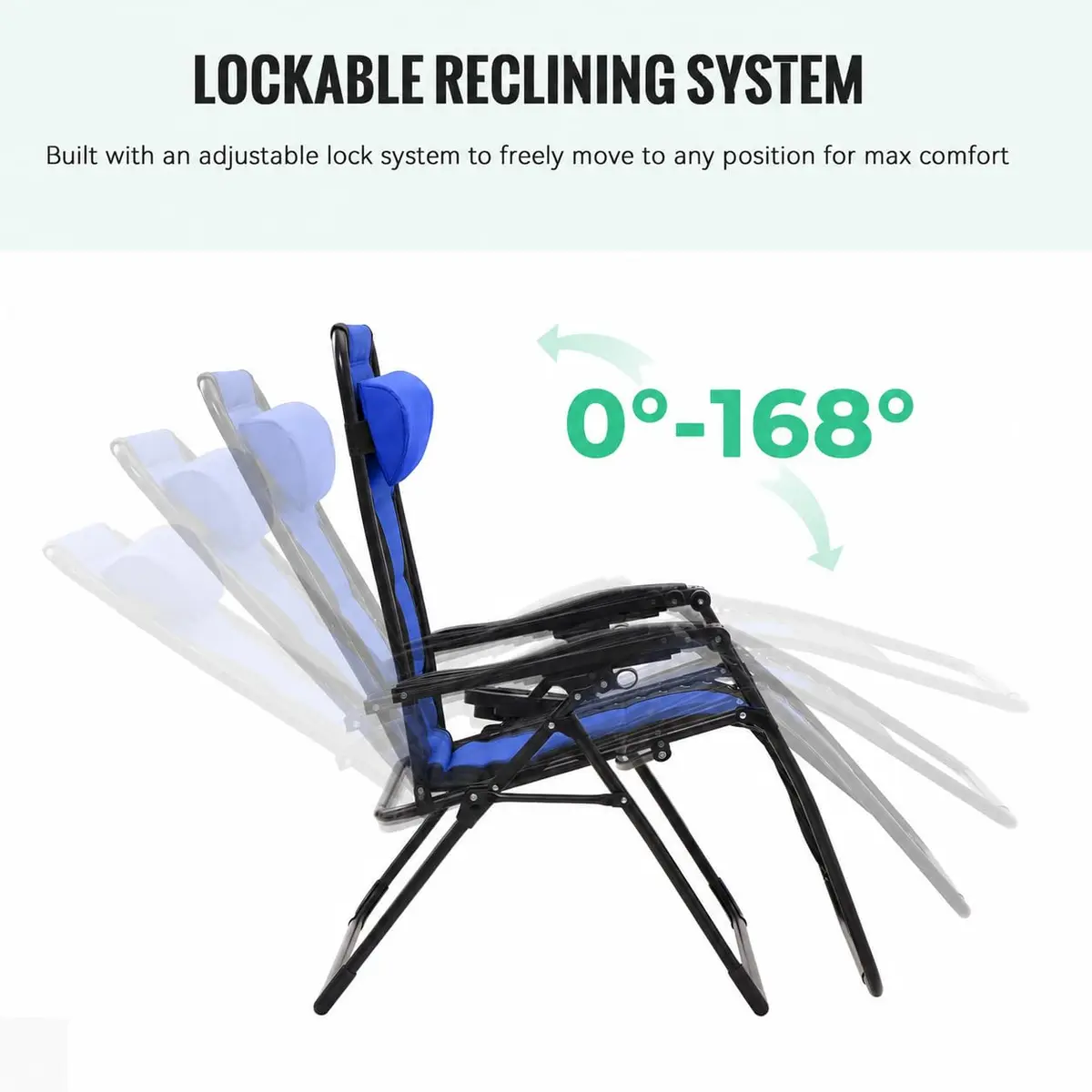 JEAREY Zero Gravity Chair, Oversized Padded Recliner - Black/Blue | 400 lbs Capacity, 29" Wide Seat, Lock Recline, Foldable Steel Frame for Patio & Garden - view 6