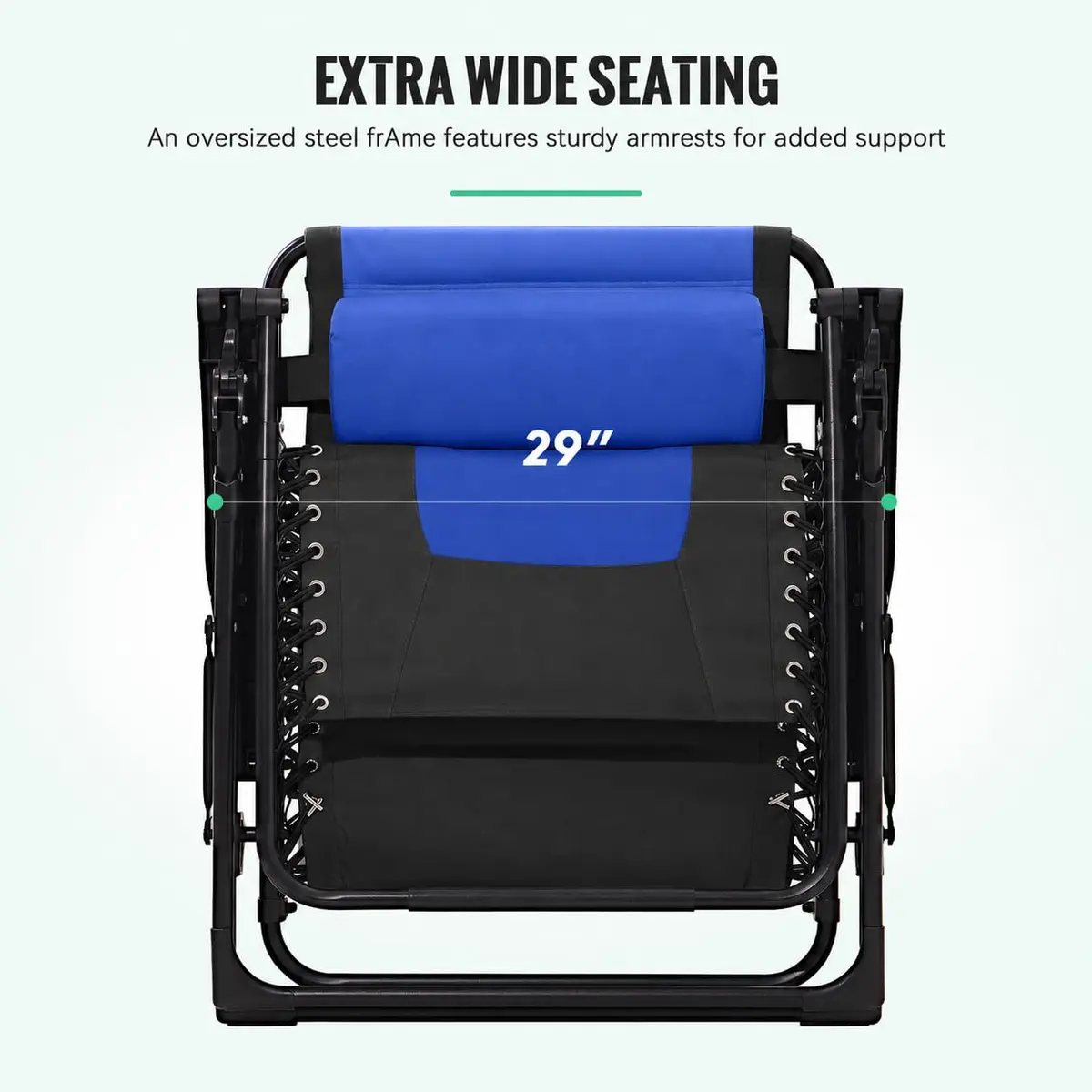 JEAREY Zero Gravity Chair, Oversized Padded Recliner - Black/Blue | 400 lbs Capacity, 29" Wide Seat, Lock Recline, Foldable Steel Frame for Patio & Garden - view 7