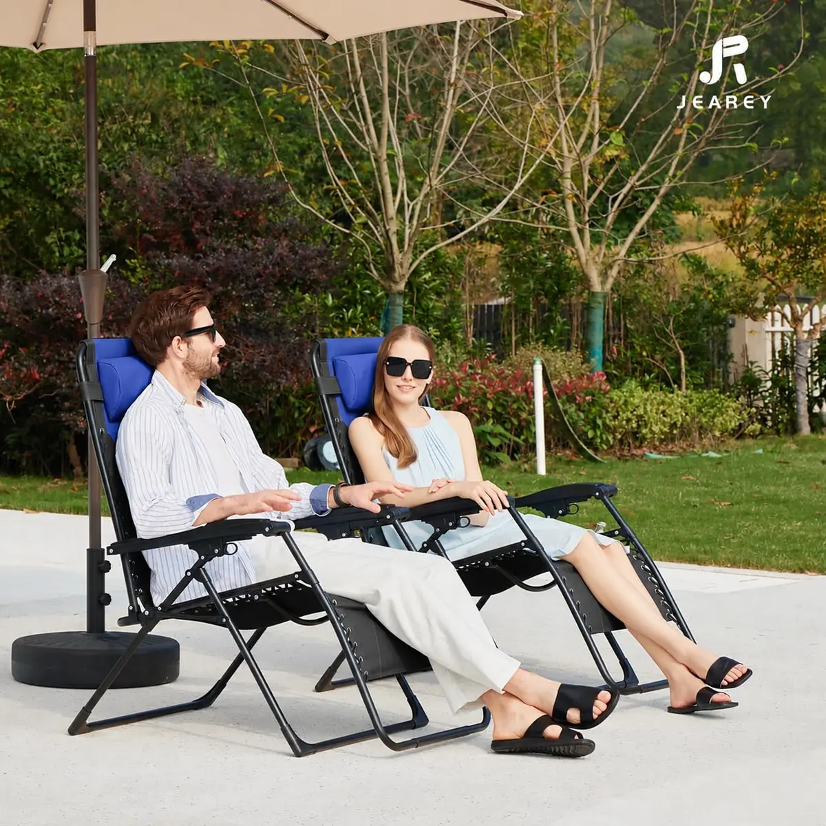 JEAREY Zero Gravity Chair, Oversized Padded Recliner - Black/Blue | 400 lbs Capacity, 29" Wide Seat, Lock Recline, Foldable Steel Frame for Patio & Garden - view 4