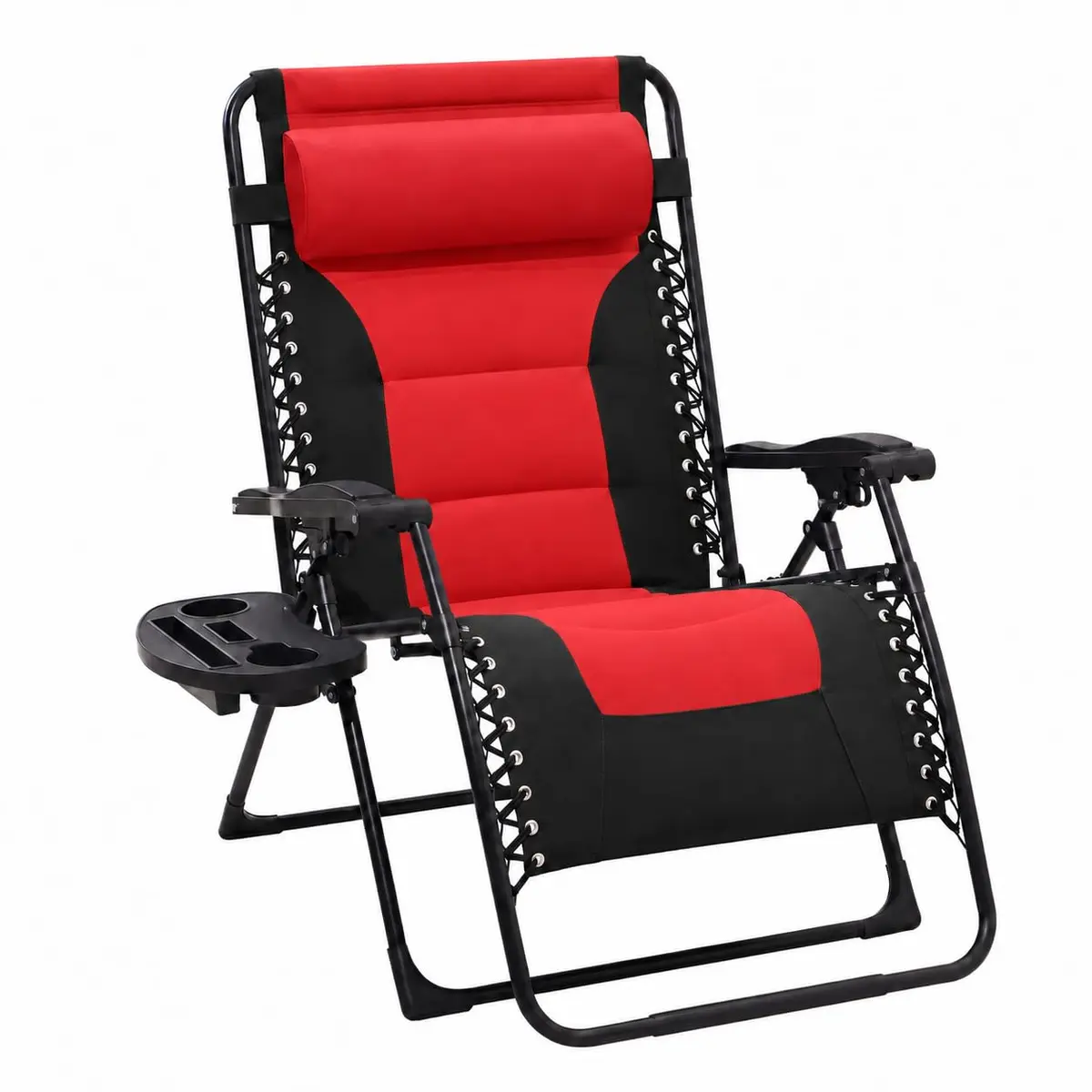 JEAREY Zero Gravity Chair, Oversized Padded Recliner - Jet Black/Red | 29" Wide Seat, 400 lb Capacity, Lock Recline, Foldable Steel Frame - main product image