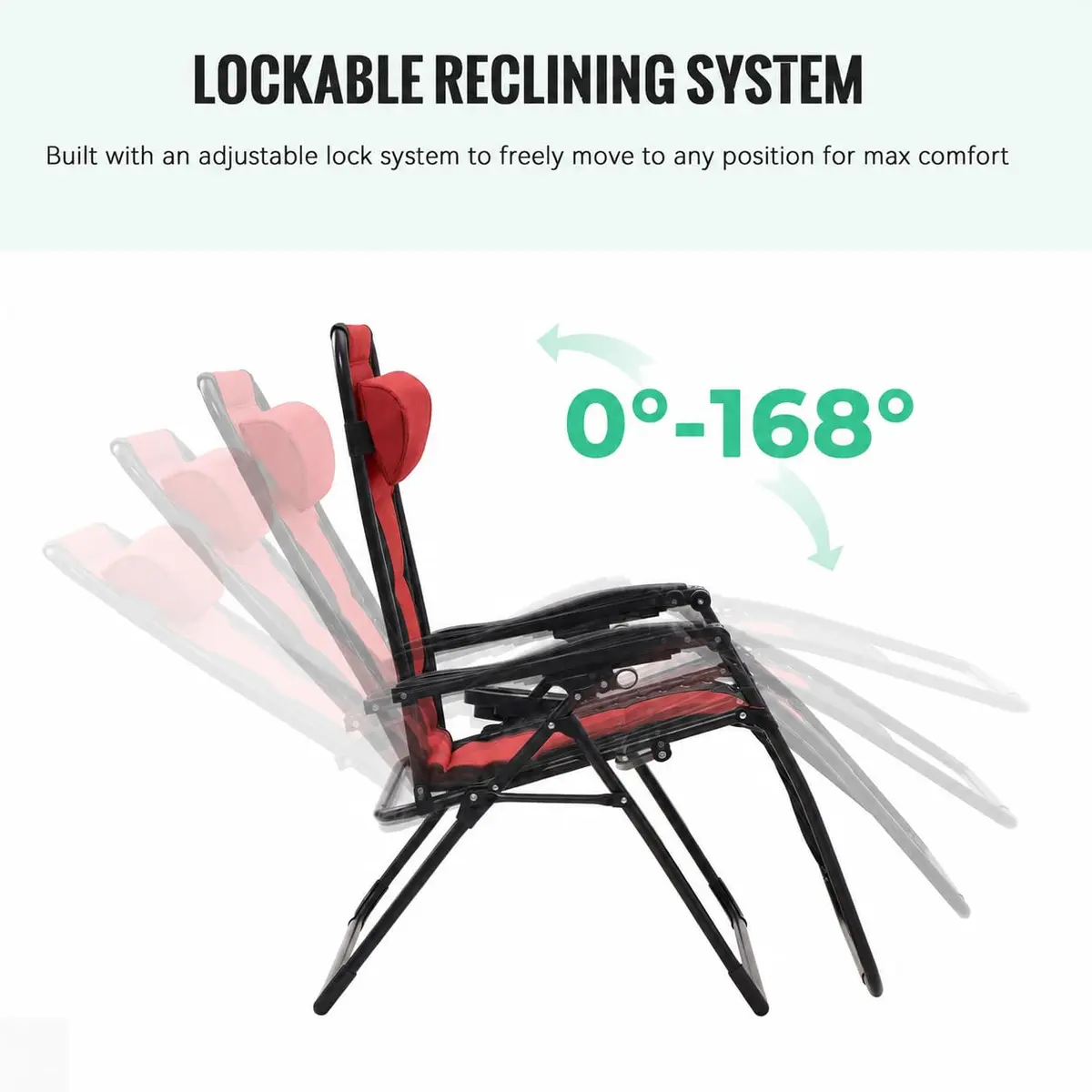 JEAREY Zero Gravity Chair, Oversized Padded Recliner - Jet Black/Red | 29" Wide Seat, 400 lb Capacity, Lock Recline, Foldable Steel Frame - view 6