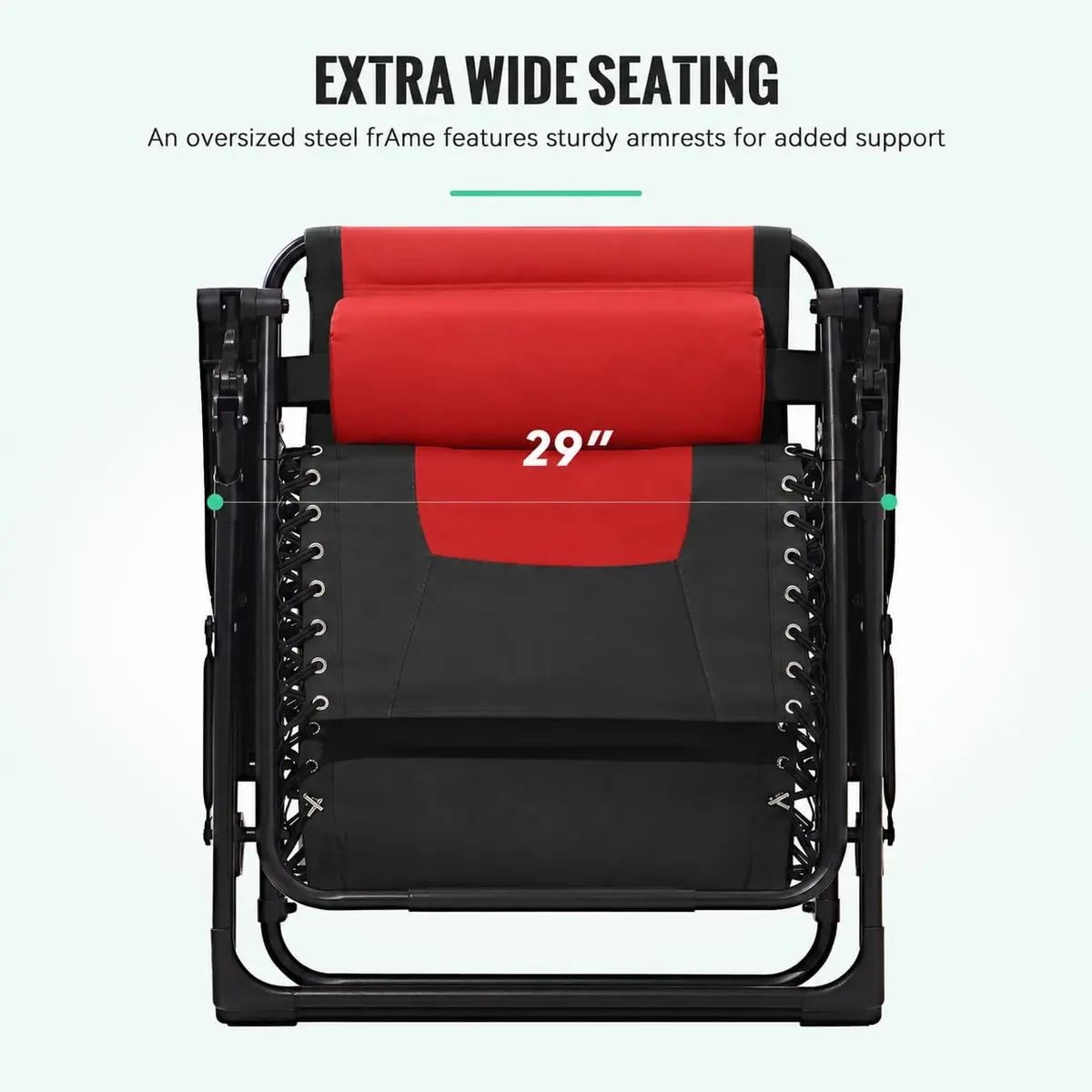 JEAREY Zero Gravity Chair, Oversized Padded Recliner - Jet Black/Red | 29" Wide Seat, 400 lb Capacity, Lock Recline, Foldable Steel Frame - view 7