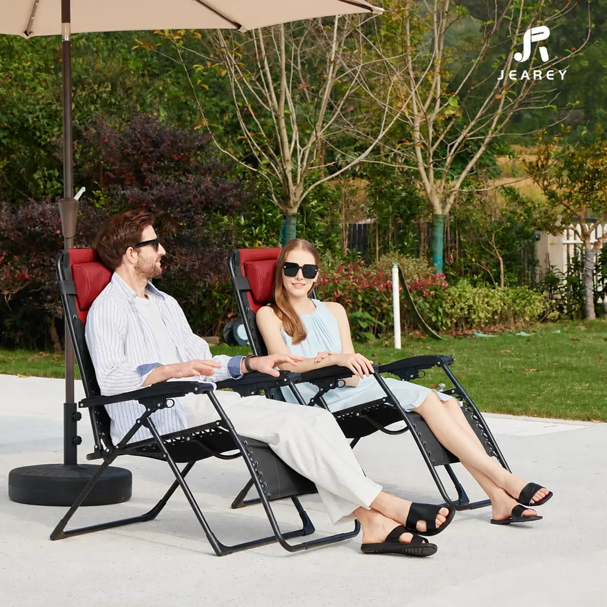 JEAREY Zero Gravity Chair, Oversized Padded Recliner - Jet Black/Red | 29" Wide Seat, 400 lb Capacity, Lock Recline, Foldable Steel Frame - view 4