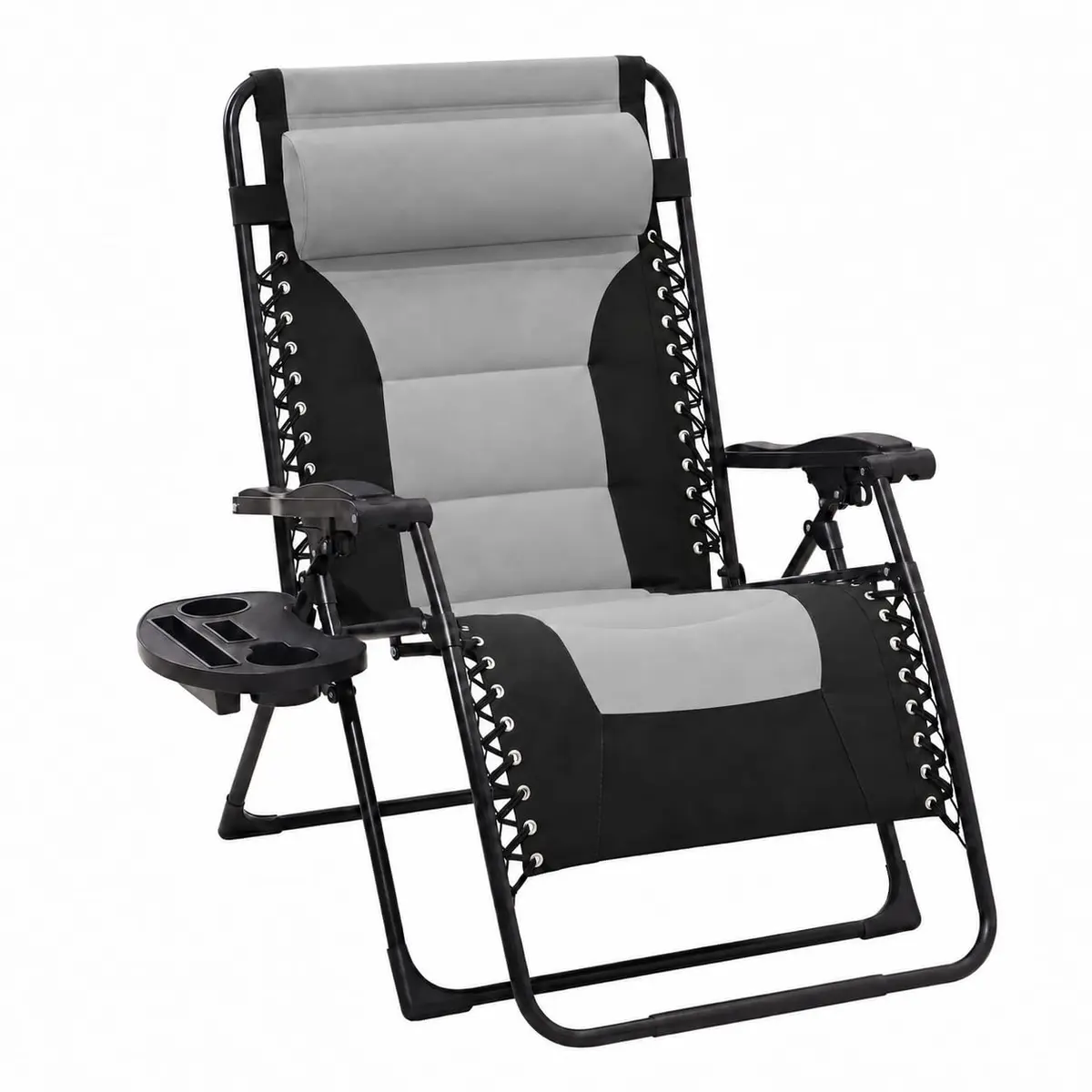 JEAREY Zero Gravity Chair, Oversized Padded Recliner - Black/Grey | 400 lbs Capacity, 29" Wide Seat, Lock Recline, Foldable Steel Frame for Patio & Beach - main product image