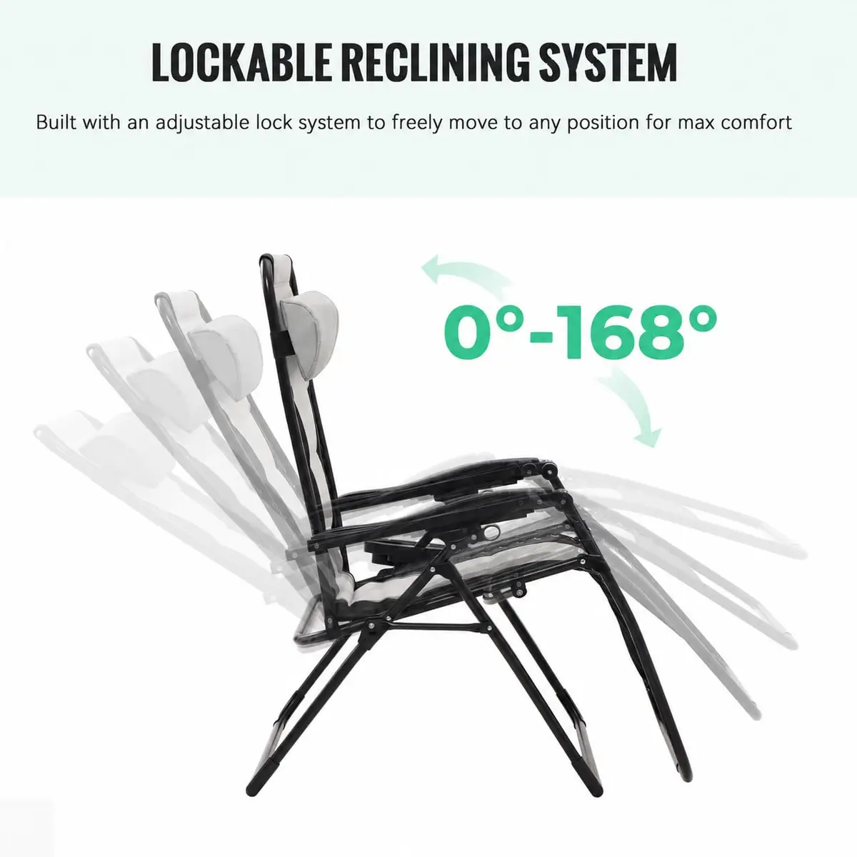 JEAREY Zero Gravity Chair, Oversized Padded Recliner - Black/Grey | 400 lbs Capacity, 29" Wide Seat, Lock Recline, Foldable Steel Frame for Patio & Beach - view 6