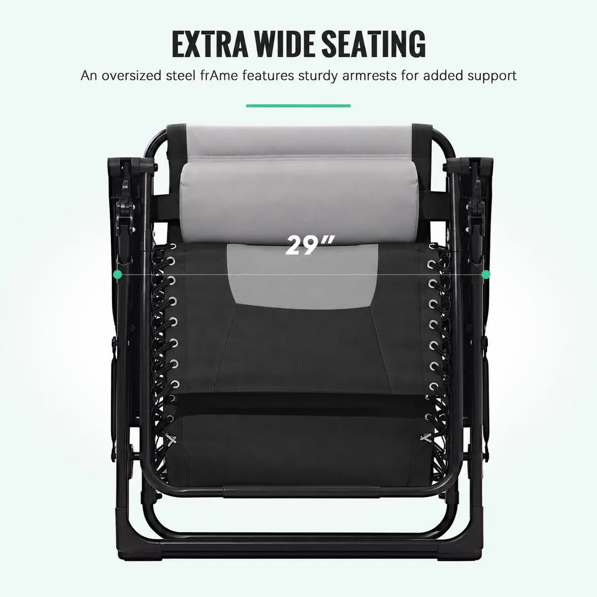 JEAREY Zero Gravity Chair, Oversized Padded Recliner - Black/Grey | 400 lbs Capacity, 29" Wide Seat, Lock Recline, Foldable Steel Frame for Patio & Beach - view 7