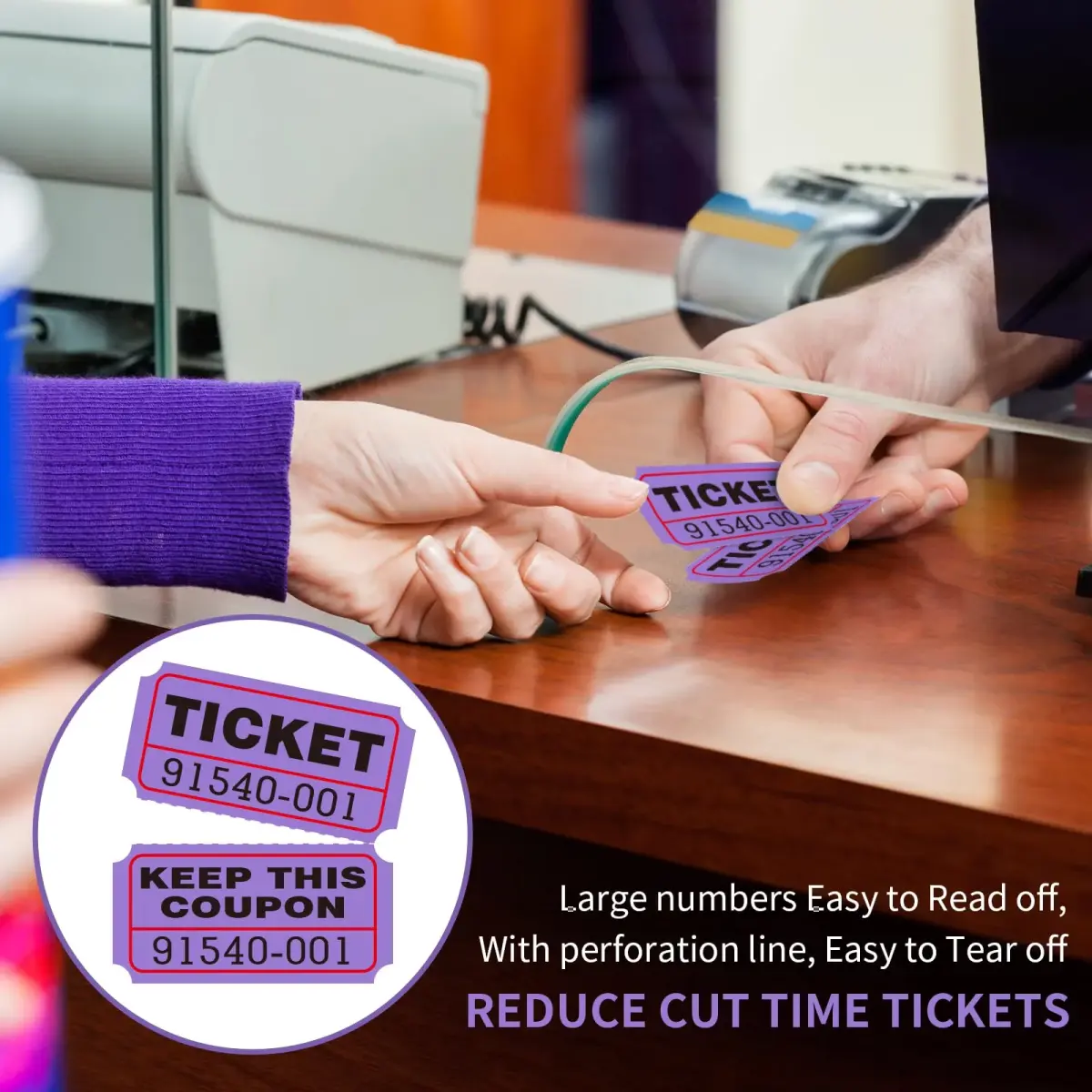 L LIKED Purple Raffle Tickets 2" x 2", Double Roll, 1000 Pairs/Roll | Consecutively Numbered for Events - view 6