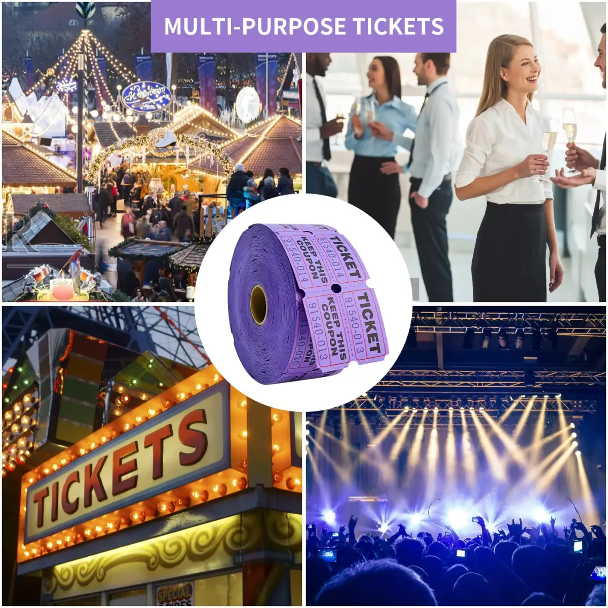 L LIKED Purple Raffle Tickets 2" x 2", Double Roll, 1000 Pairs/Roll | Consecutively Numbered for Events - view 7