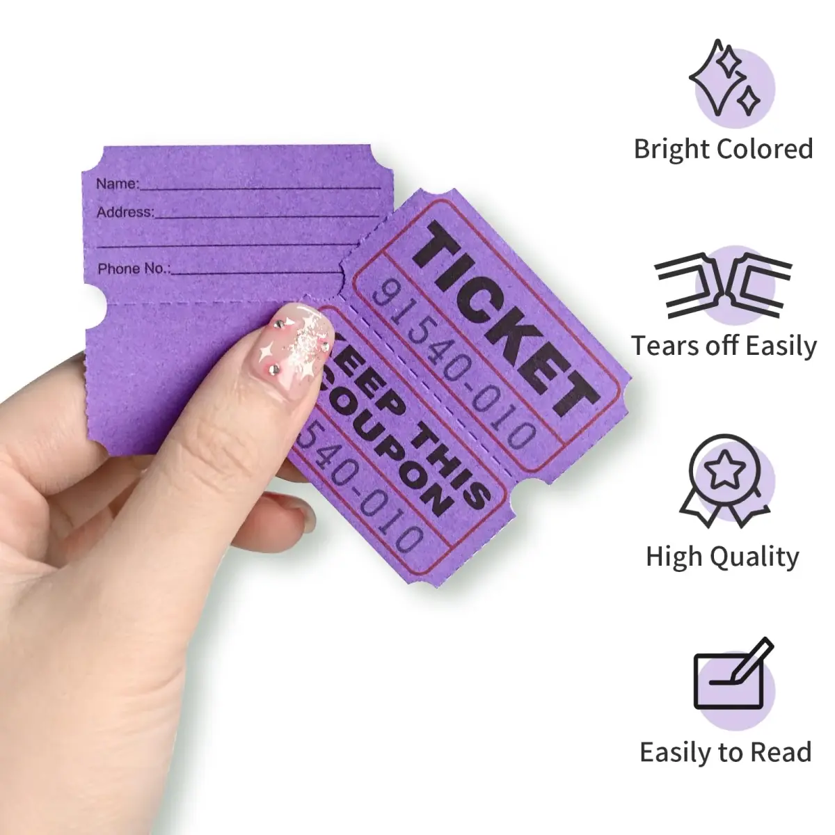 L LIKED Purple Raffle Tickets 2" x 2", Double Roll, 1000 Pairs/Roll | Consecutively Numbered for Events - view 4