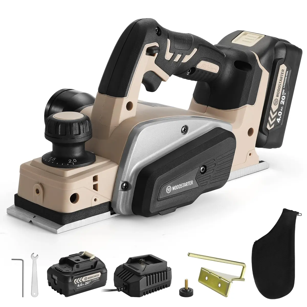 WOODSTARTER Cordless Electric Hand Planer 20V 3-1/4 Inch | Brushless Motor, Battery & Charger Included - main product image