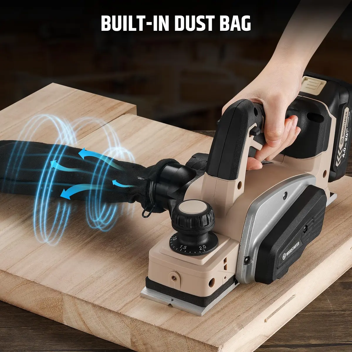 WOODSTARTER Cordless Electric Hand Planer 20V 3-1/4 Inch | Brushless Motor, Battery & Charger Included - view 5