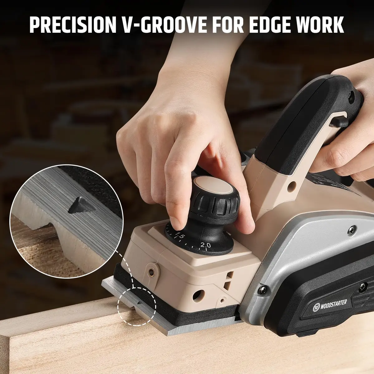 WOODSTARTER Cordless Electric Hand Planer 20V 3-1/4 Inch | Brushless Motor, Battery & Charger Included - view 3