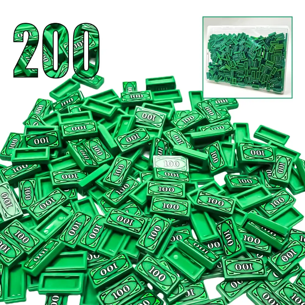 ARBTOTCE 200 Pcs 1x2 Dollar Bill Printed Flat Tiles | Educational Building Blocks for Kids Ages 6+ - main product image