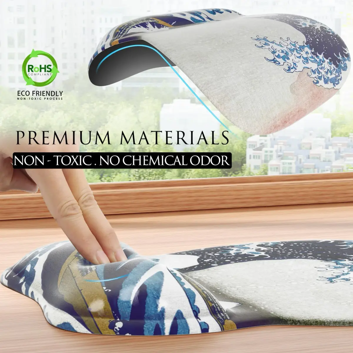 MROCO Ergonomic Mouse Pad with Gel Wrist Rest, 24cm x 20.5cm (9.4 x 8.1 in) | Great Wave Design - view 5