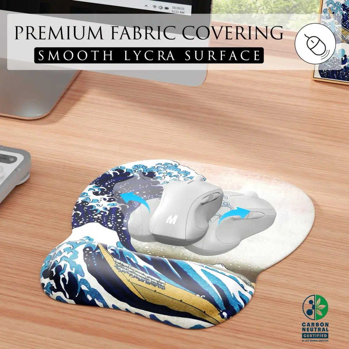 MROCO Ergonomic Mouse Pad with Gel Wrist Rest, 24cm x 20.5cm (9.4 x 8.1 in) | Great Wave Design - view 2