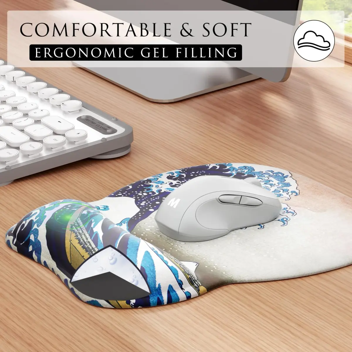MROCO Ergonomic Mouse Pad with Gel Wrist Rest, 24cm x 20.5cm (9.4 x 8.1 in) | Great Wave Design - view 3