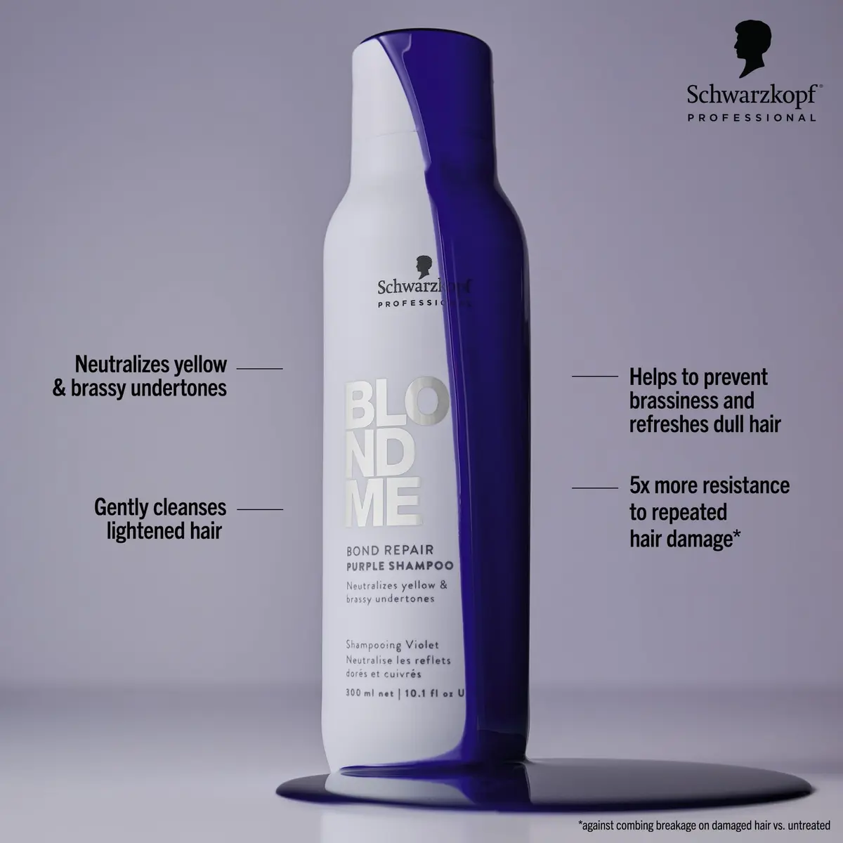 BlondMe Bond Repair Purple Shampoo 33.8 Fl Oz | Neutralizes Yellow & Brassy Tones, Strengthens & Repairs Blonde Hair - view 2