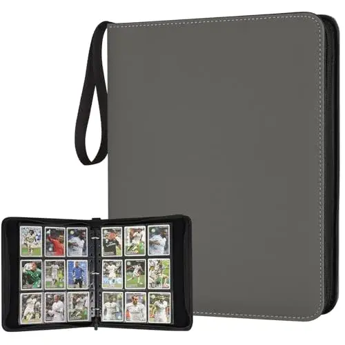 GERMUN 9 Pocket Zipper Card Binder with 40 Pages, 720 Card Capacity, Grey | Archival-Safe PU Trading Card Album Folder - main product image