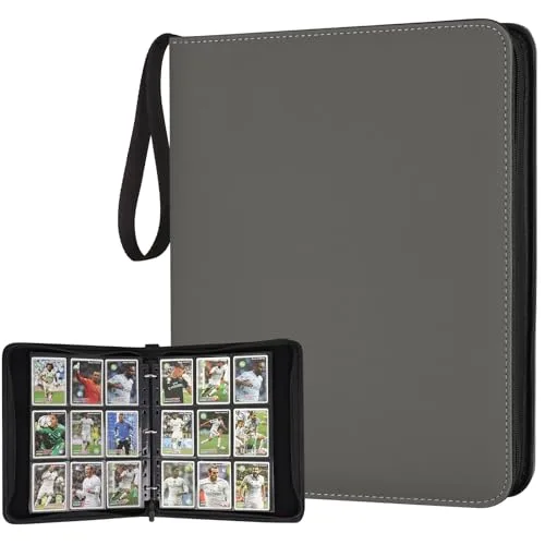 GERMUN 9 Pocket Zipper Card Binder with 40 Pages, 720 Card Capacity, Grey | Archival-Safe PU Trading Card Album Folder - main product image