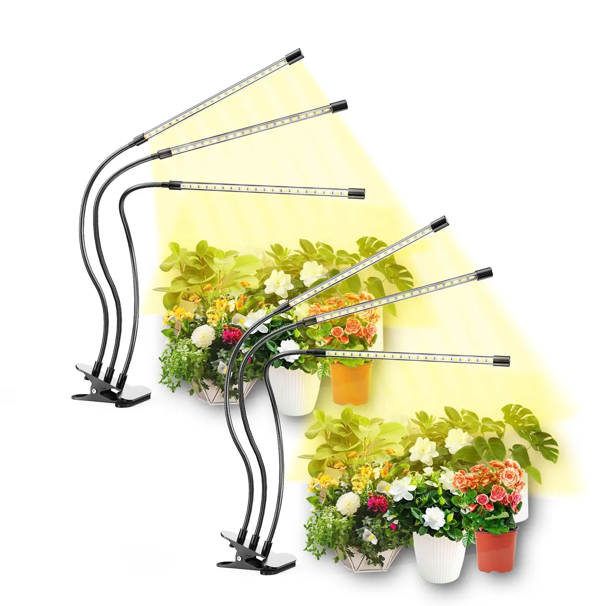 Bseah Full Spectrum LED Grow Light 2 Pack | 3-Head Clip-On with Timer & Dimmable Brightness - main product image