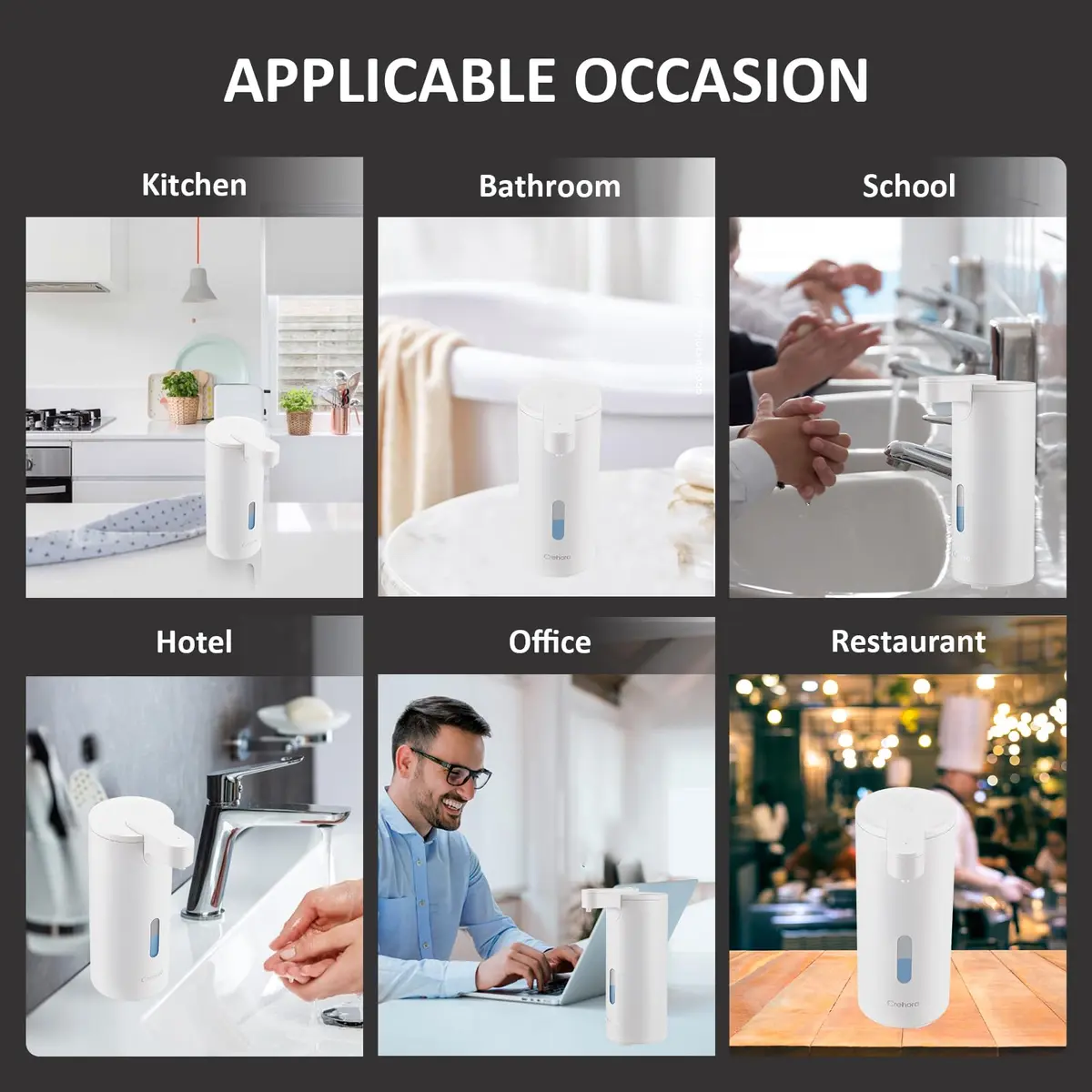 Crehora Automatic Soap Dispenser Touchless, 340ml (12oz) | Hygienic Hands-Free Dispensing for Bathrooms & Kitchens - view 6