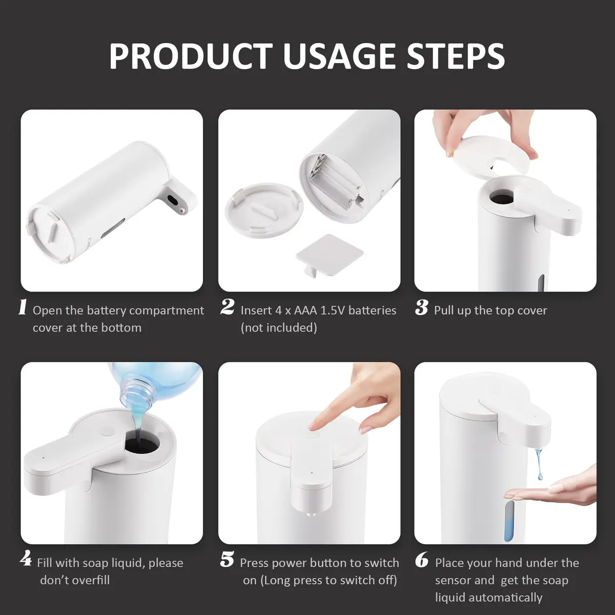 Crehora Automatic Soap Dispenser Touchless, 340ml (12oz) | Hygienic Hands-Free Dispensing for Bathrooms & Kitchens - view 7