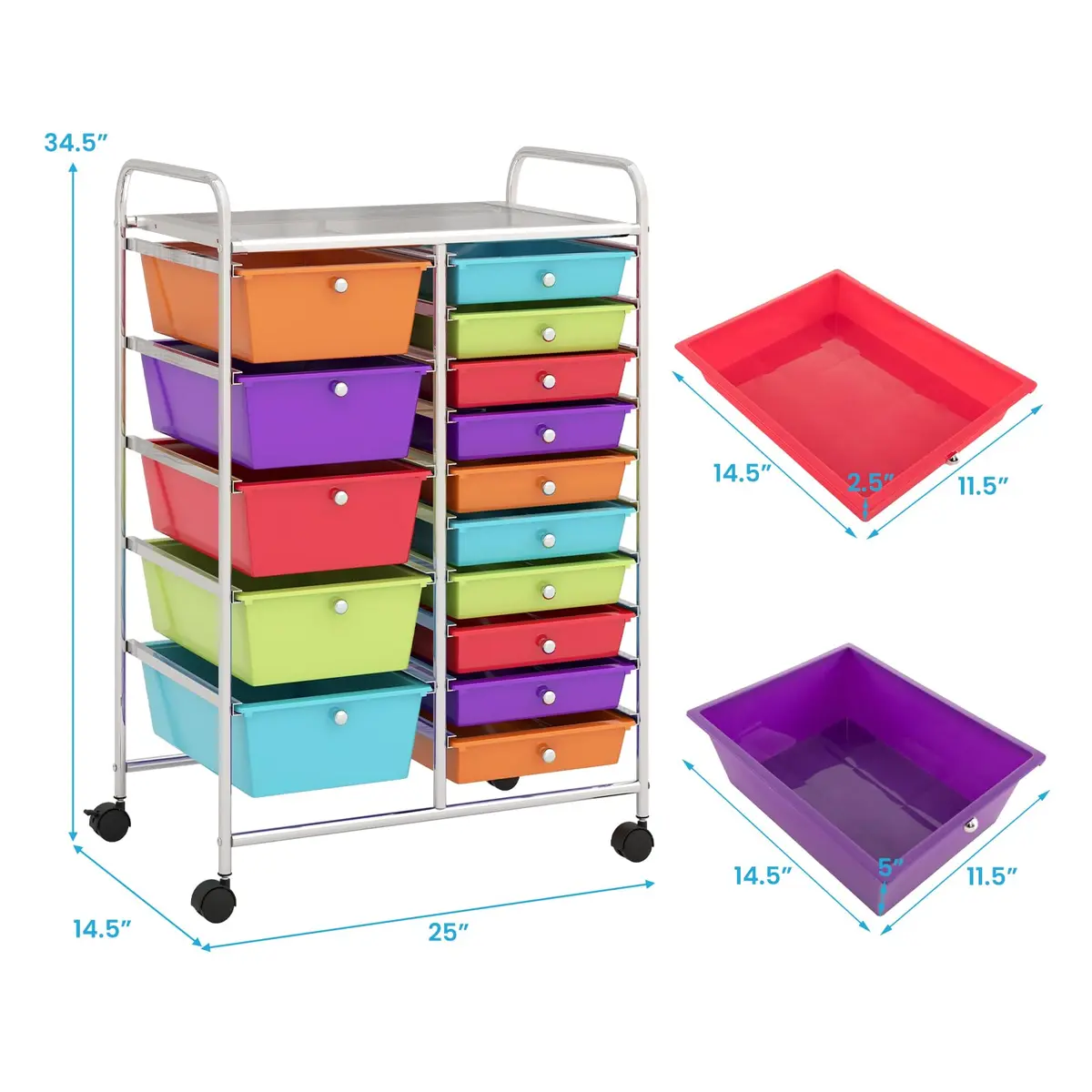 CLEEMAN 15-Drawer Rolling Cart Metal Frame 15 Drawers | Multipurpose Utility Trolley for Home Office School - view 5