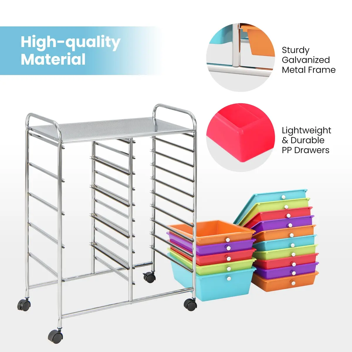 CLEEMAN 15-Drawer Rolling Cart Metal Frame 15 Drawers | Multipurpose Utility Trolley for Home Office School - view 7