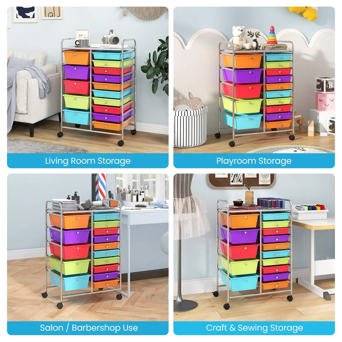 CLEEMAN 15-Drawer Rolling Cart Metal Frame 15 Drawers | Multipurpose Utility Trolley for Home Office School - view 9