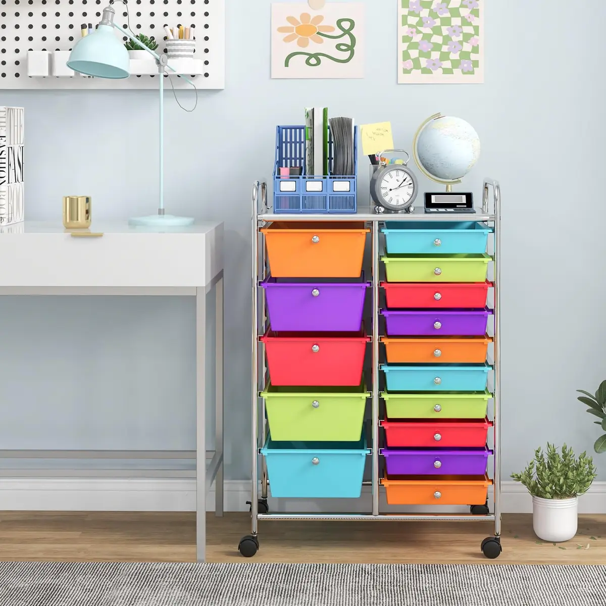 CLEEMAN 15-Drawer Rolling Cart Metal Frame 15 Drawers | Multipurpose Utility Trolley for Home Office School - view 2