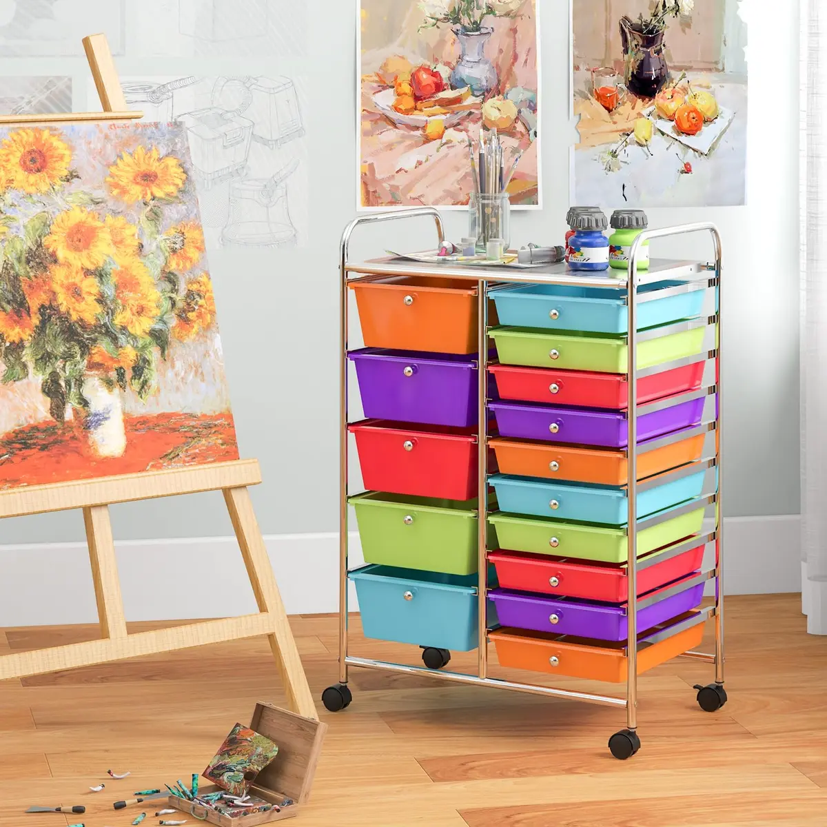 CLEEMAN 15-Drawer Rolling Cart Metal Frame 15 Drawers | Multipurpose Utility Trolley for Home Office School - view 3