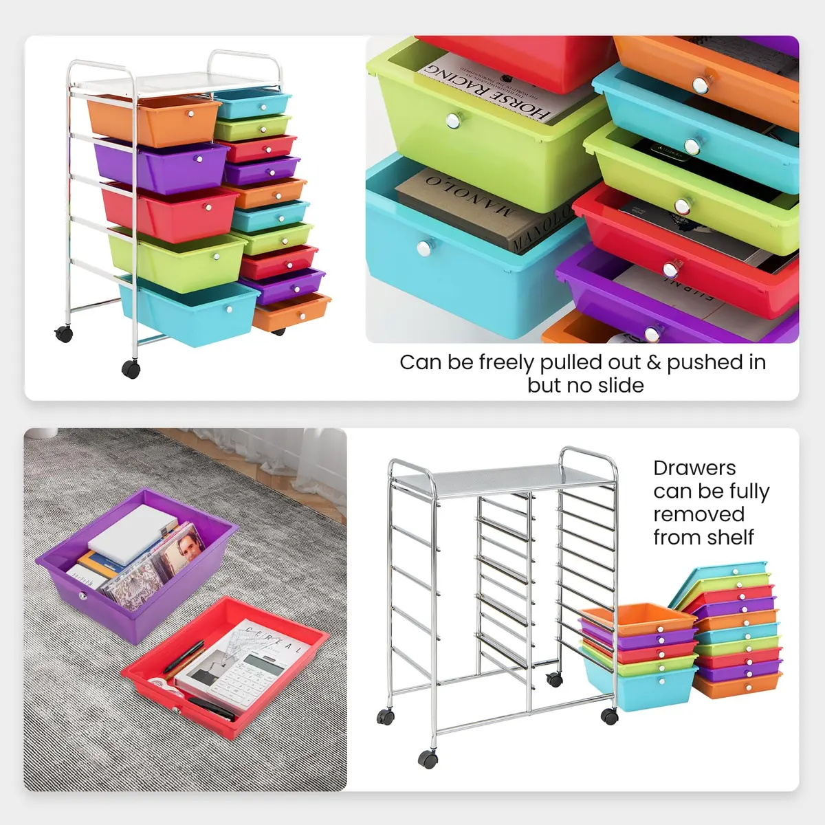 CLEEMAN 15-Drawer Rolling Cart Metal Frame 15 Drawers | Multipurpose Utility Trolley for Home Office School - view 4